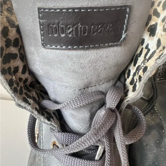Roberto Cavalli Gray and Brown Lace Up Boots with Suede Finish